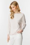 Bej Ekru Sıfır Yaka Çizgili Bluz