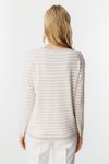 Bej Ekru Sıfır Yaka Çizgili Bluz