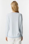 Mavi Ekru Sıfır Yaka Çizgili Bluz