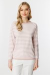 Pudra Ekru Sıfır Yaka Çizgili Bluz