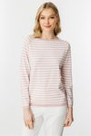 Pudra Ekru Sıfır Yaka Çizgili Bluz