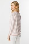 Pudra Ekru Sıfır Yaka Çizgili Bluz