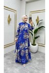 Saks Çalı Desenli Viscon Elbise