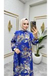 Saks Çalı Desenli Viscon Elbise