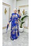 Saks Çalı Desenli Viscon Elbise