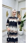 Siyah Batik Desenli Kemerli Elbise