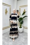 Siyah Batik Desenli Kemerli Elbise