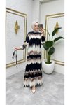 Siyah Batik Desenli Kemerli Elbise