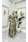 Yeşil Çalı Desenli Viscon Elbise
