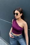Mürdüm Tek Omuzlu Büzgülü Crop Bluz