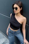 Siyah Tek Omuzlu Büzgülü Crop Bluz
