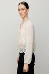 Ekru Kolları Tül Dantelli Hırka