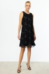 Siyah Çiçek Desenli Mini Elbise