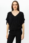 Siyah V Yaka Simli Kumaş Bluz