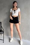Beyaz Brska Model Yakası Biyeli Kurdaleli Bağlamalı Crop