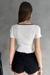 Beyaz Brska Model Yakası Biyeli Kurdaleli Bağlamalı Crop