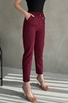 Bordo Beli Lastikli Yüksek Bel Pantolon
