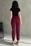 Bordo Beli Lastikli Yüksek Bel Pantolon