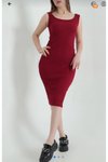 Bordeaux Thick-Strap Stretch Midi Dress