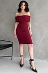 Bordo Madonna Yaka Kaşkorse Midi Elbise