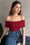 Bordo Madonna Yaka Kolsuz Kaşkorse Bluz