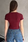 Bordo Modal Kumaş Oval Yaka Crop