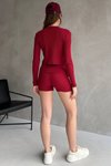 Bordo Rabi Shine İp Askılı Crop. Hırka Ve Short Kaşkorse Takım