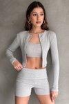 Gri İp Askılı Crop. Hırka Ve Short Kaşkorse Takım