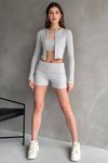Gri İp Askılı Crop. Hırka Ve Short Kaşkorse Takım