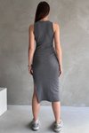 Gri Midi Boy Yırtmaçlı Kalem Elbise