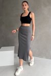 Gri Yırtmaçlı Kaşkorse Düz Midi Etek