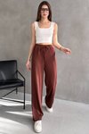 Kahverengi Bürümcük Yüksel Bel Lastikli Pantolon