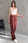 Kahverengi Bürümcük Yüksel Bel Lastikli Pantolon