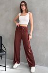 Kahverengi Bürümcük Yüksel Bel Lastikli Pantolon
