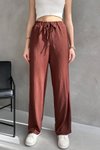 Kahverengi Bürümcük Yüksel Bel Lastikli Pantolon