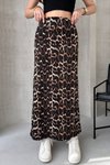 Kahverengi Leopar Desenli Uzun Kalem Etek