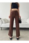 Kahverengi Likralı Palazzo Cırtlı Pantolon