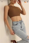 Kahverengi Rabi Shine Crop Atlet