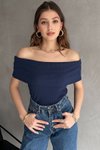 Lacivert Madonna Yaka Kolsuz Kaşkorse Bluz