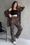 Leopar Desen Kimono Pantolon Takım