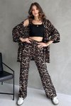 Leopar Desen Kimono Pantolon Takım