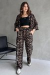 Leopar Desen Kimono Pantolon Takım