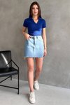 Mavi Kısa Kollu Yaka Detaylı V T-shirt