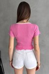Pembe Brska Model Yakası Biyeli Kurdaleli Bağlamalı Crop