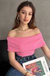 Pembe Madonna Yaka Kolsuz Kaşkorse Bluz