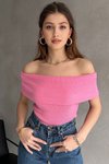 Pembe Madonna Yaka Kolsuz Kaşkorse Bluz