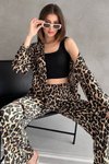 Renkli Leopar Desen Kimono Pantolon Takım