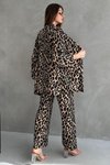 Renkli Leopar Desen Kimono Pantolon Takım