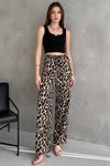 Renkli Yüksek Bel Leopar Desenli Elastik Bantlı Yan Cepli Geniş Paçalı Pantolon