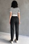 Siyah Beli Lastikli Yüksek Bel Pantolon